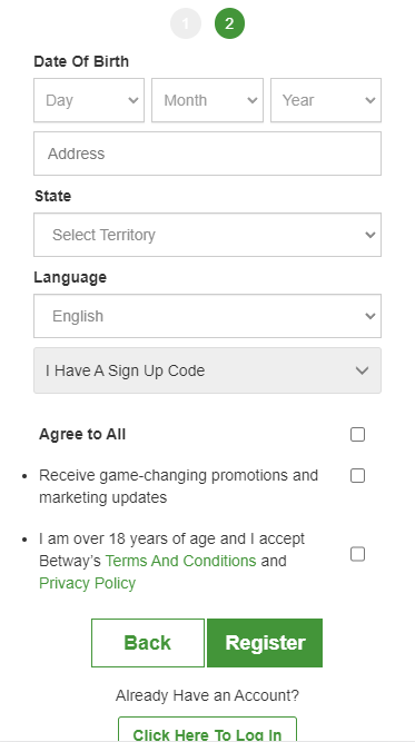 Betway Registration Form