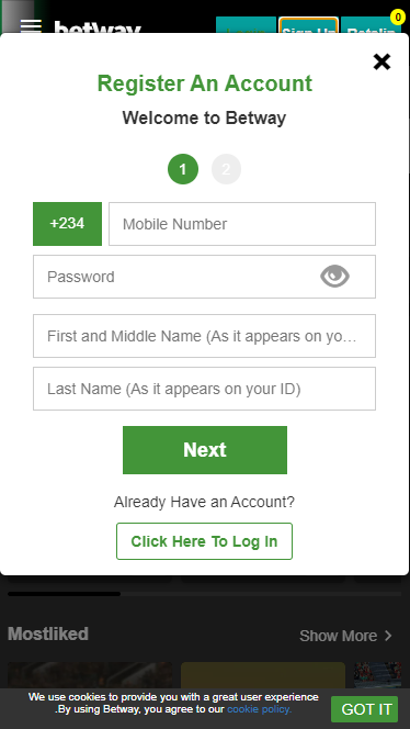 Betway Registration Form
