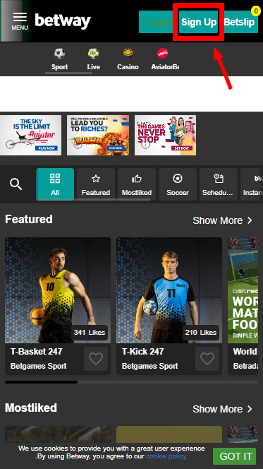 Registration at Betway