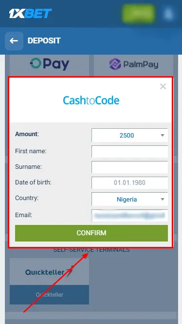 1xBet - Deposit By Cash
