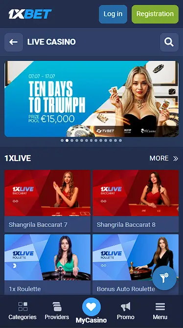 1xBet Casinos Page