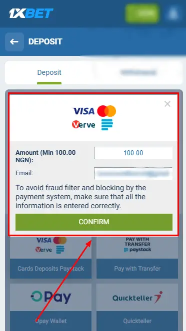 1xBet - Deposit Form