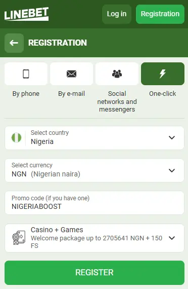 Linebet casino registration in one click