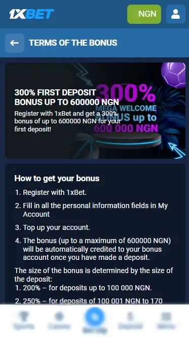 1xBet - First Deposit Bonus Page