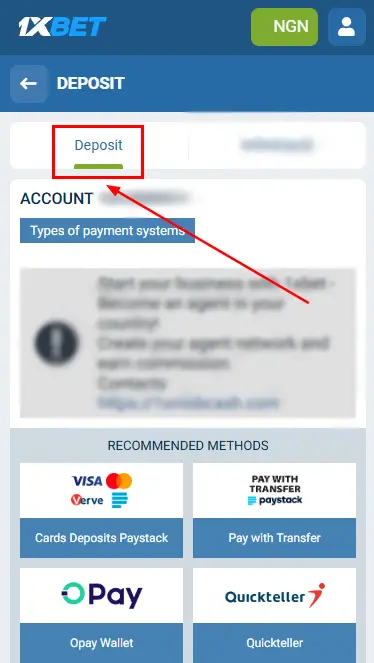 1xBet - Deposit Page