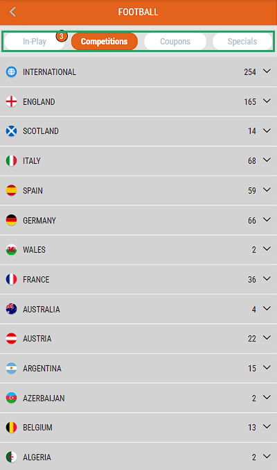 Matches on which you can bet