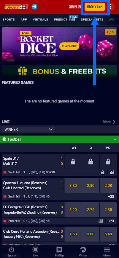 Registration in the bookmaker Accessbet