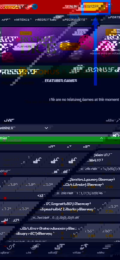 Registration in the bookmaker Accessbet