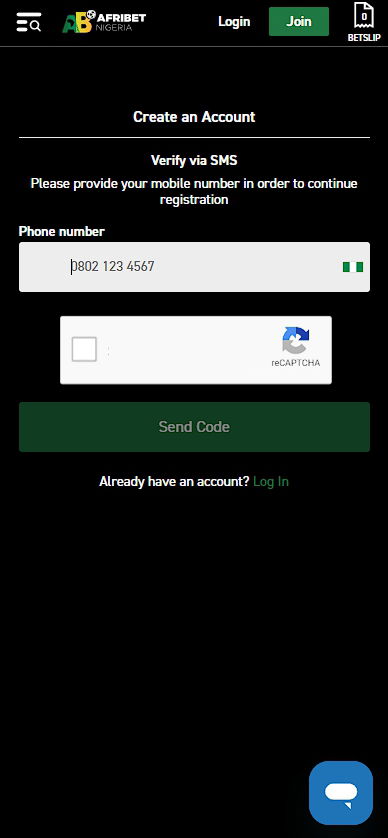 Registration on Afribet