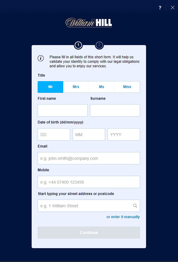 William Hill registration
