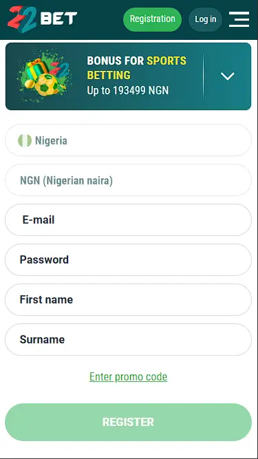 22Bet Nigeria mobile registration