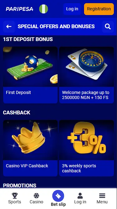 Paripesa Nigeria sign up form