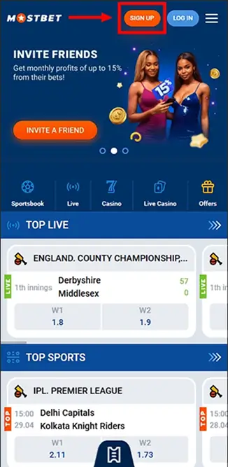 Mostbet in app registration