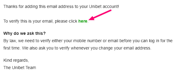 Confirmation of registration via e-mail