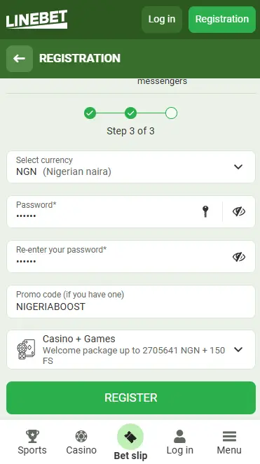 Linebet registration form Nigeria 2025