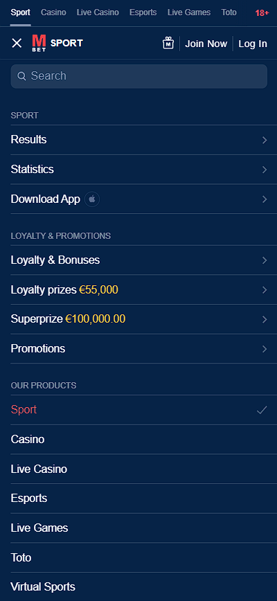 Menu Marathonbet