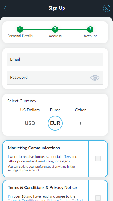 BetVictor Registration Form. Step 3