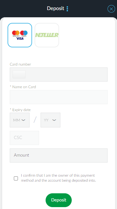 Deposit to BetVictor account using Visa or MasterCard
