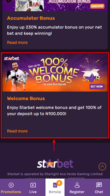 Bonus for registration from Starbet