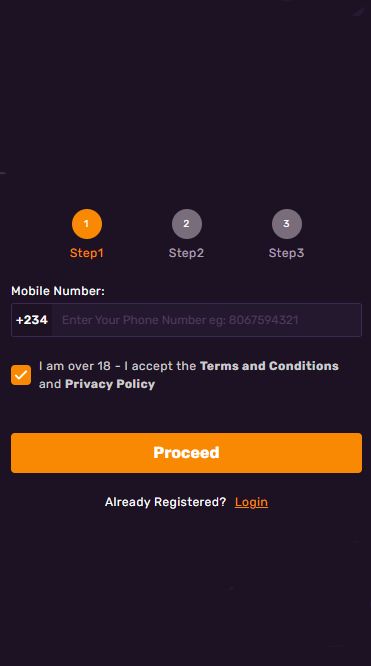 The second step of Starbet registration