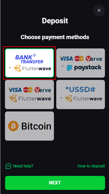 Deposit with Bank Transfer by Flutterwave