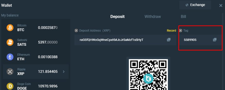 destination tag of the corresponding coin