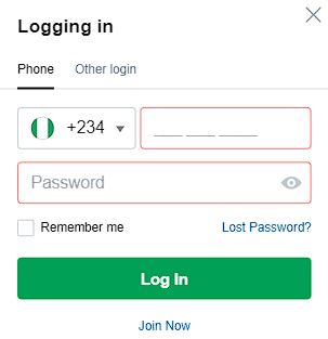 Logging in Marathonbet