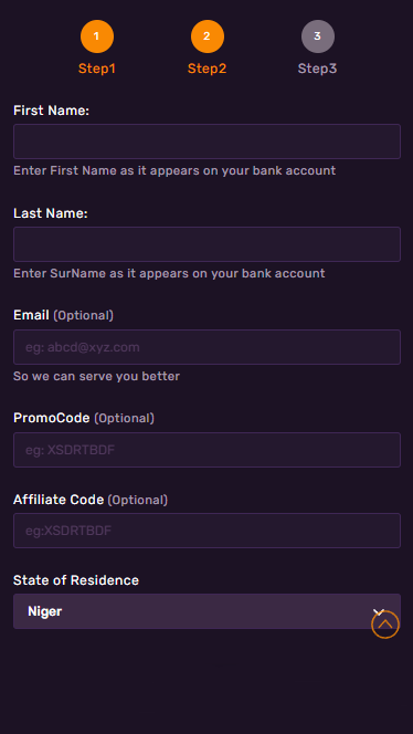 The third step of Starbet registration