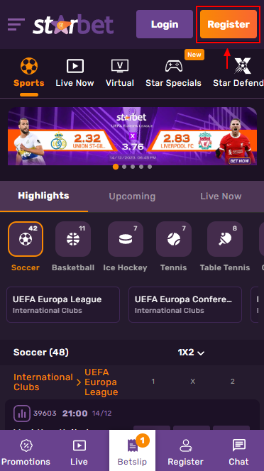 The first step of Starbet registration