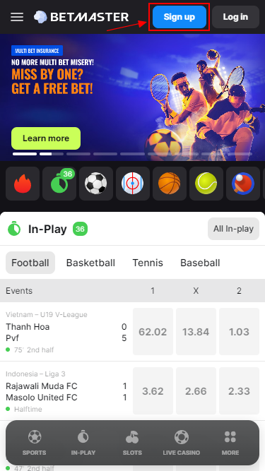Betmaster Sign up button