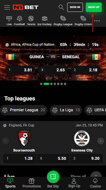 N1bet registration button