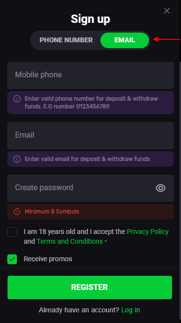 Registration via E-mail
