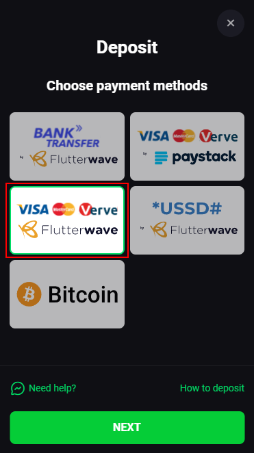 Deposit with Card by Flutterwave