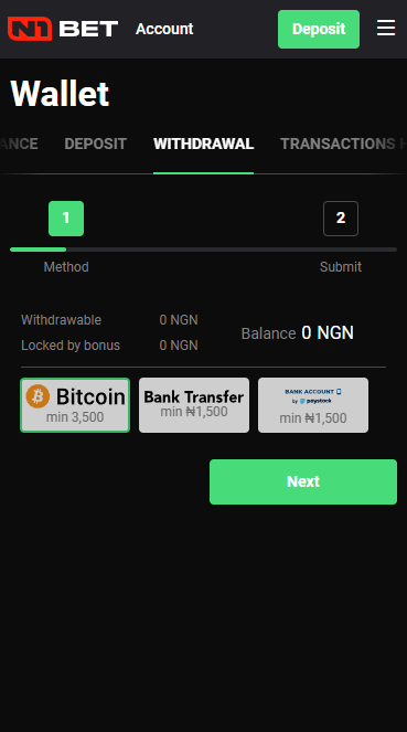 Withdrawal of winnings from N1bet account