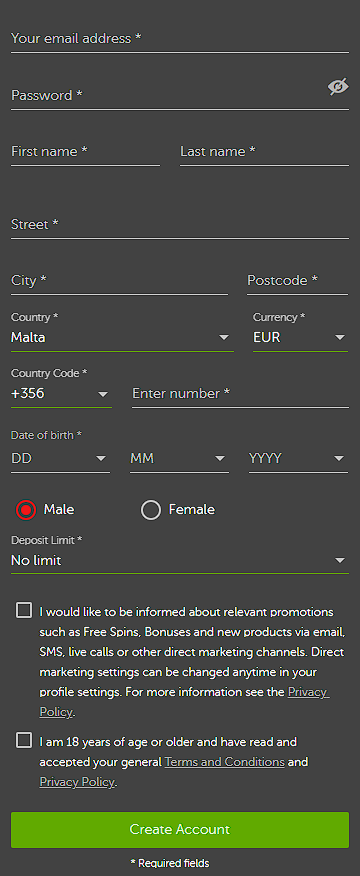 Registration on Betsafe