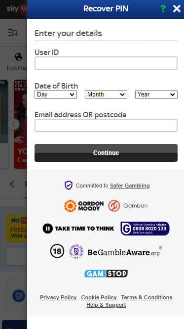 "Recover PIN" form (Online ver.) 