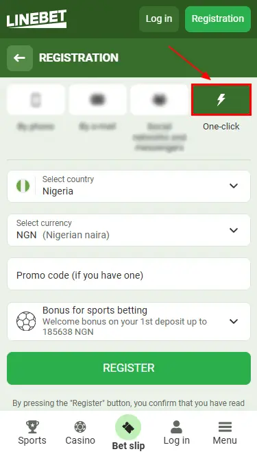 Linebet One-click Registration