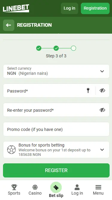 Linebet Registration via Email Step 3