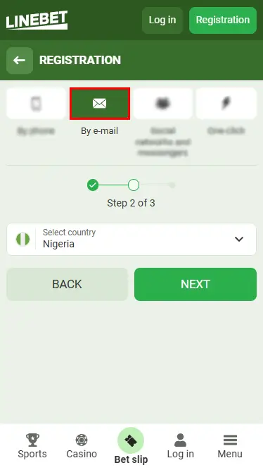Linebet Registration via Email Step 2