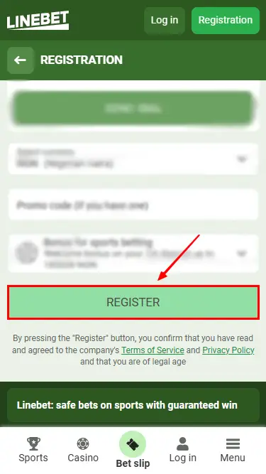 Linebet Register Button: Phone