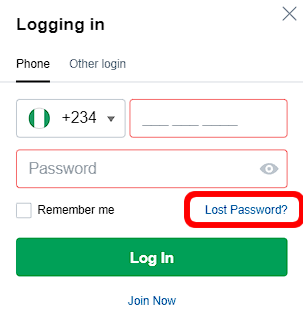 Restoring the password Marathonbet