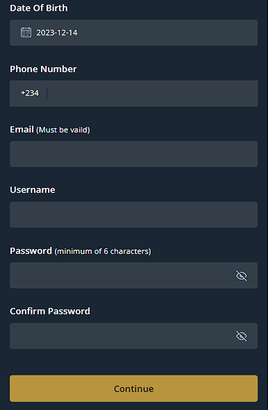 Registration form on Betfarm