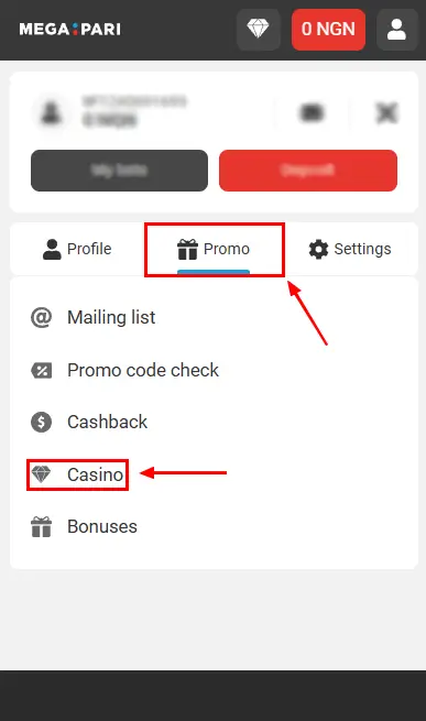 Megapari casino promo code
