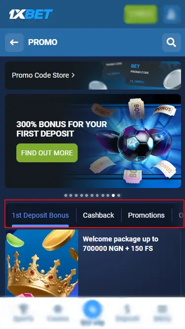 1xBet Bonus System Page