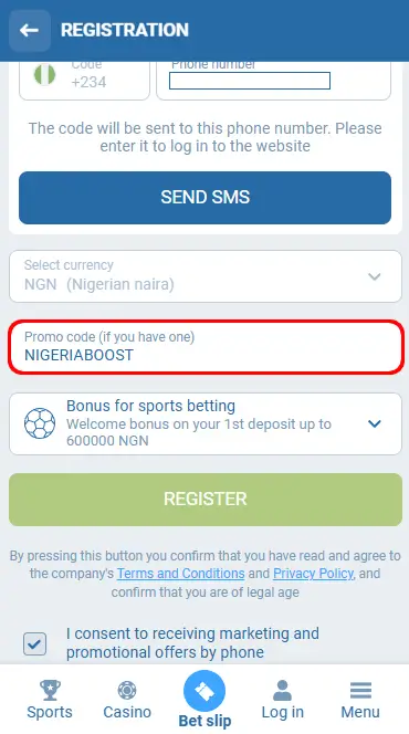 1xBet registration promo code Nigeria 2025