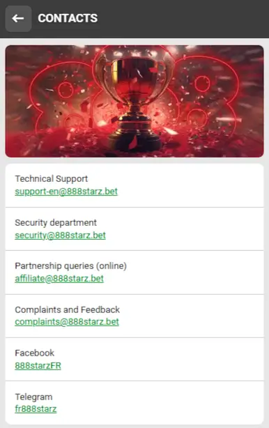 888Starz contacts for help 
