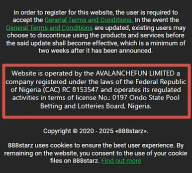 888Starz licence and registration