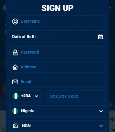 Mostbet registration form Nigeria