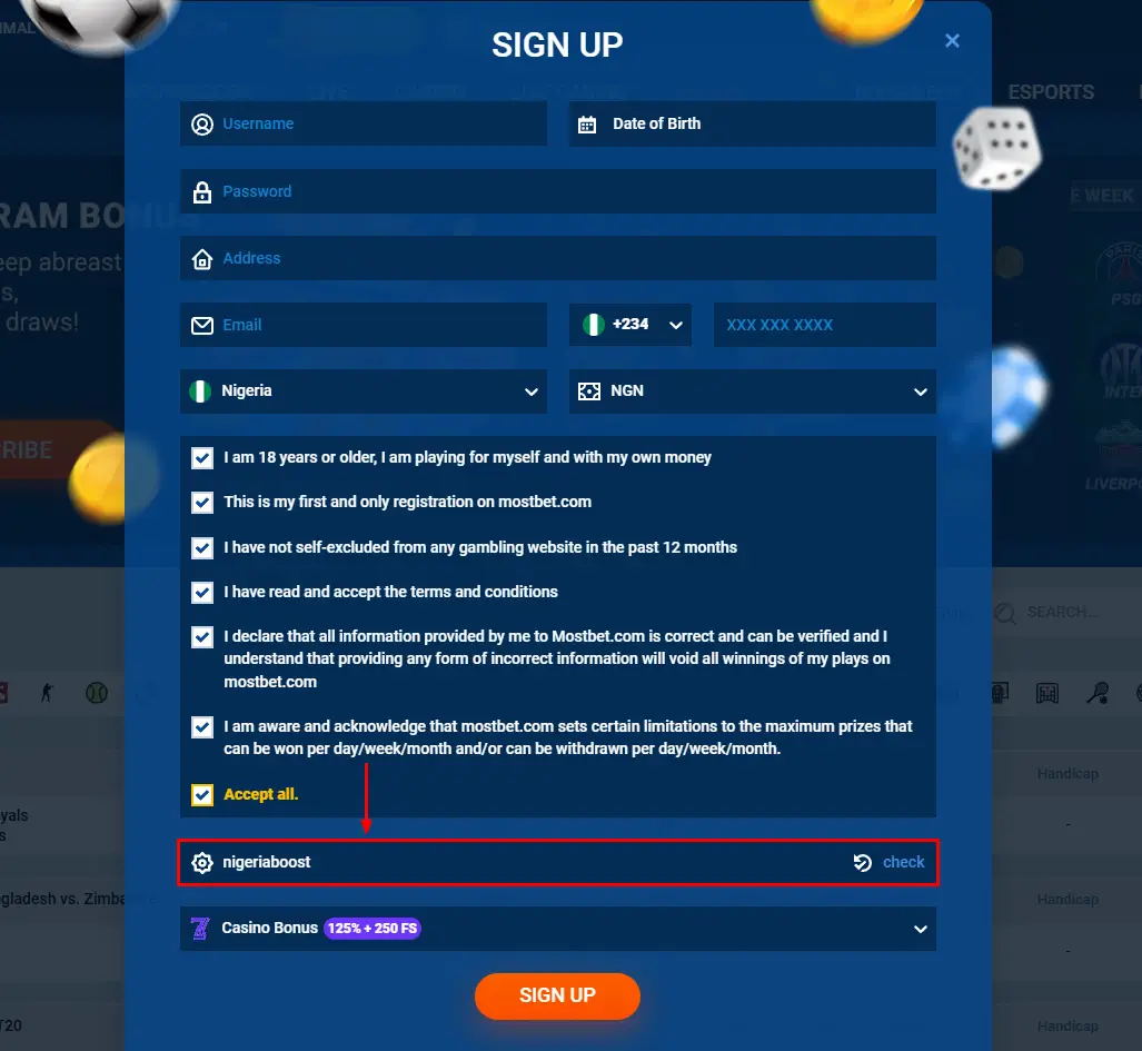 Mostbet bonus code during registration