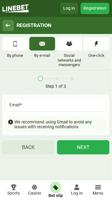 Register form Linebet